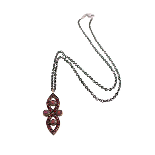 Bohemian Garnet Pendant on Black Stainless Chain