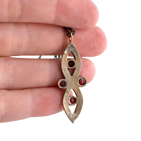 Bohemian Garnet Pendant on Black Stainless Chain