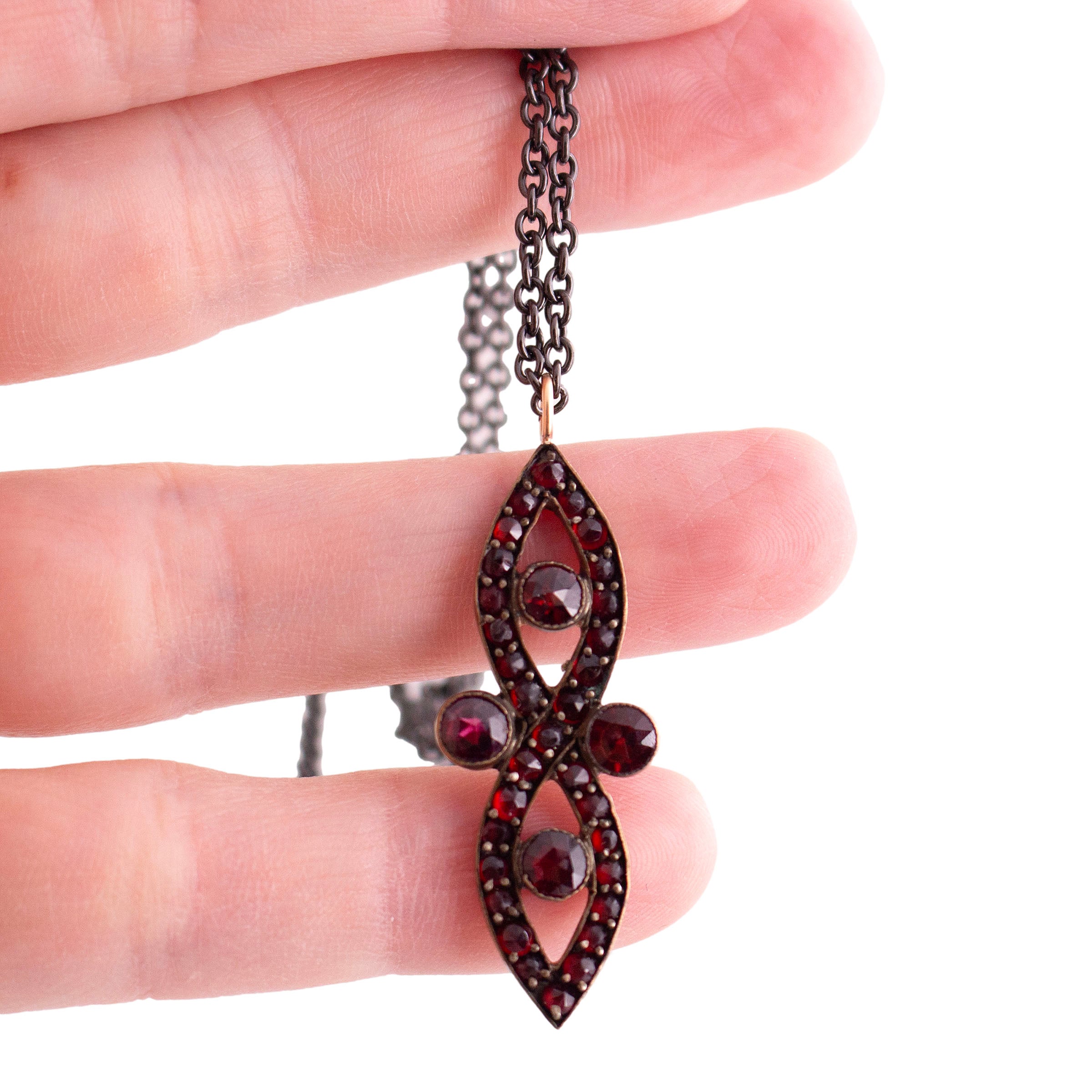 Bohemian Garnet Pendant on Black Stainless Chain
