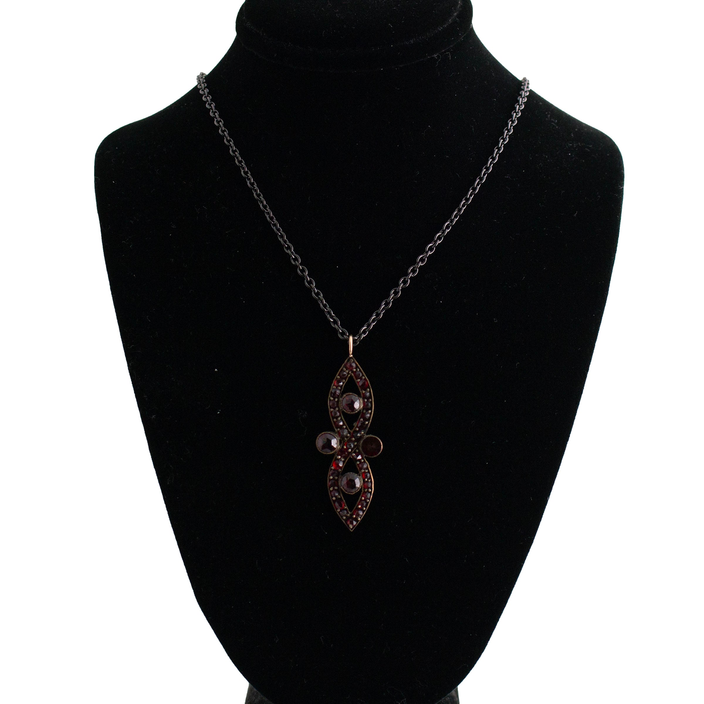 Bohemian Garnet Pendant on Black Stainless Chain