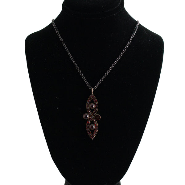 Bohemian Garnet Pendant on Black Stainless Chain