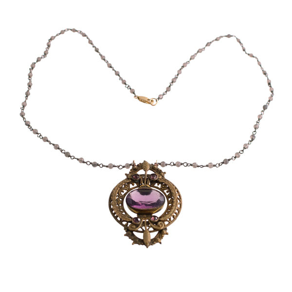 Upcycled Purple Brass Pendant on Labradorite Wire Wrapped Chain