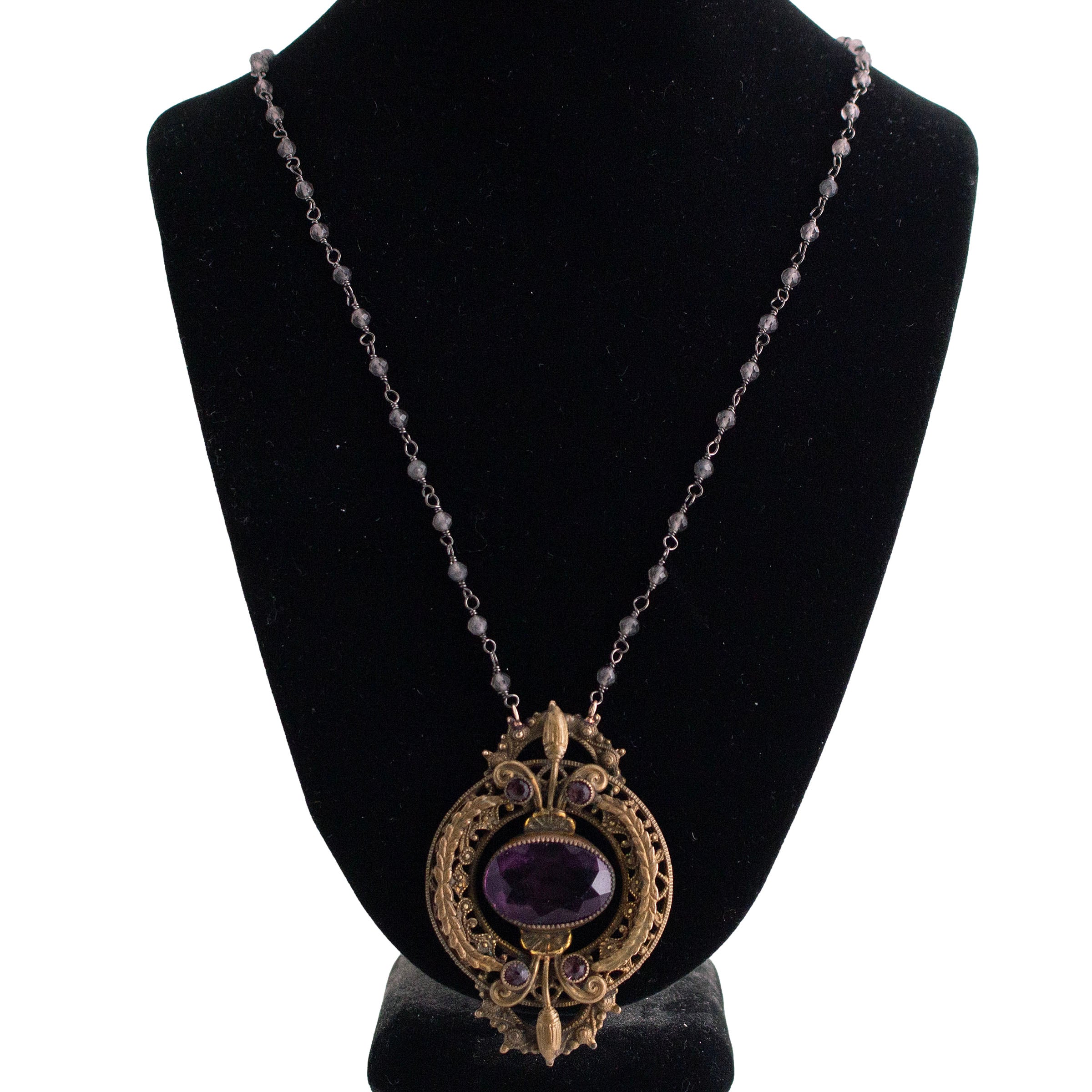 Upcycled Purple Brass Pendant on Labradorite Wire Wrapped Chain