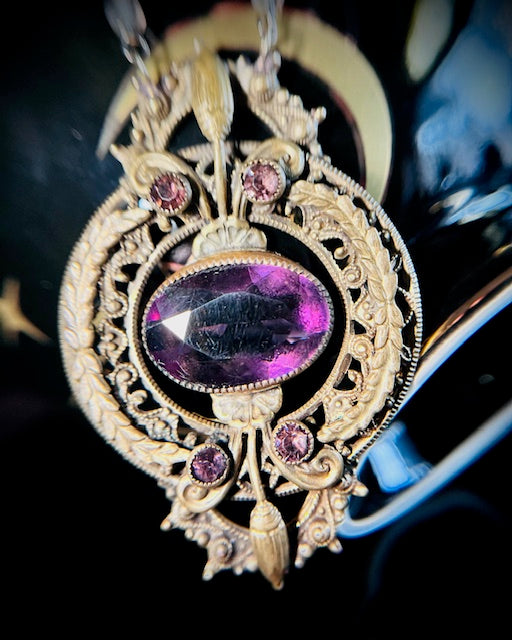 Upcycled Purple Brass Pendant on Labradorite Wire Wrapped Chain