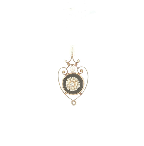 14K Onyx and Seed Pearl Charm