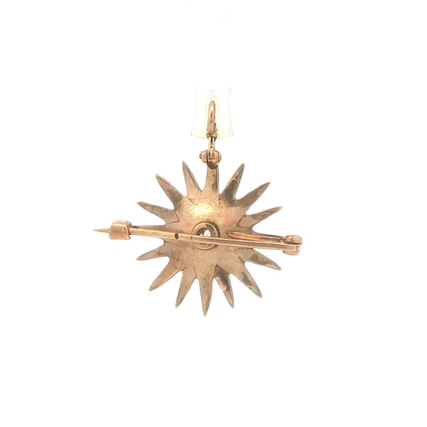 Antique Seed Pearl and Diamond Starburst Pin/Pendant