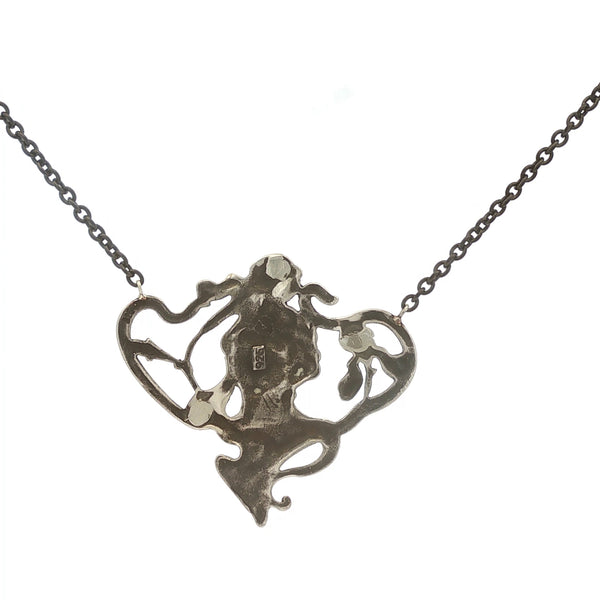 Art Nouveau Lady on Black Stainless Chain
