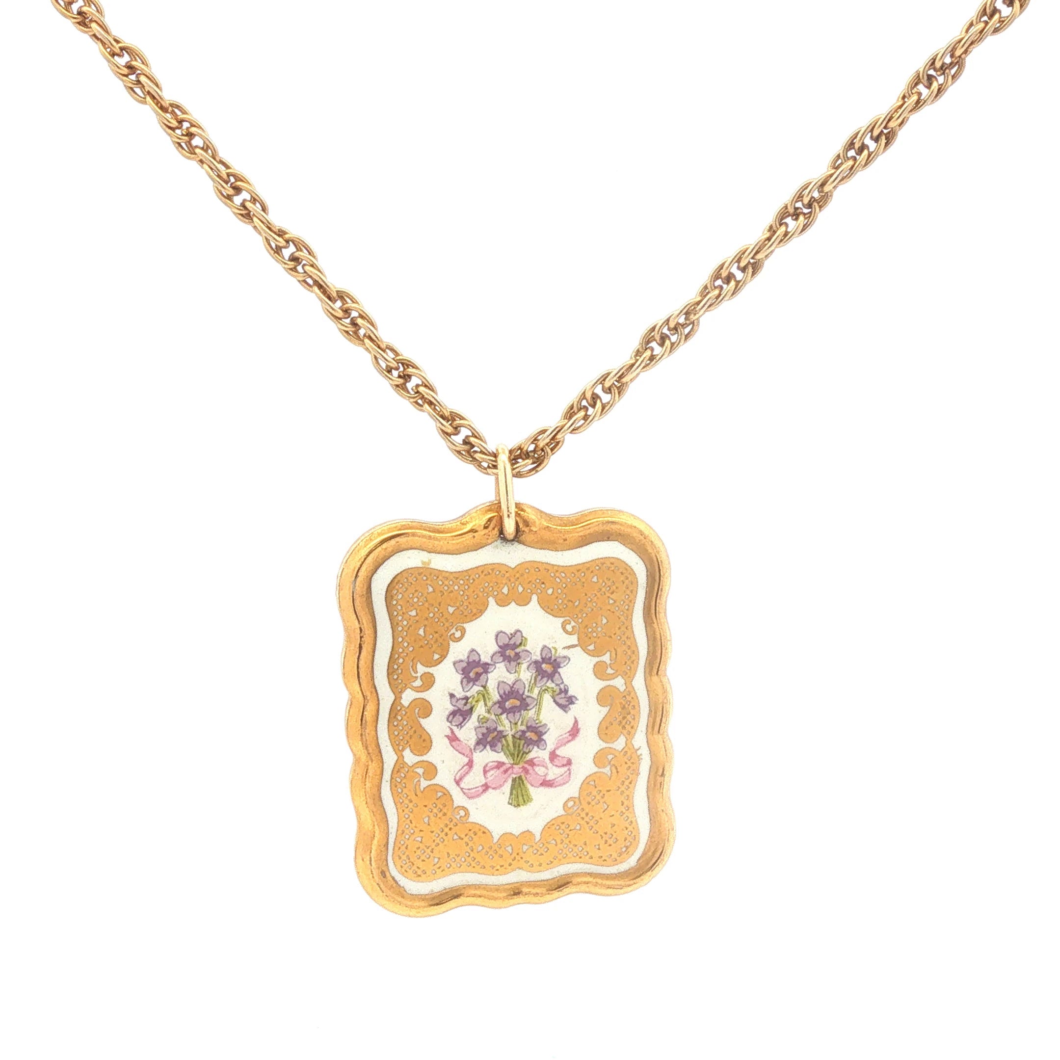 Franklin Mint Floral Pendant on Rope Chain
