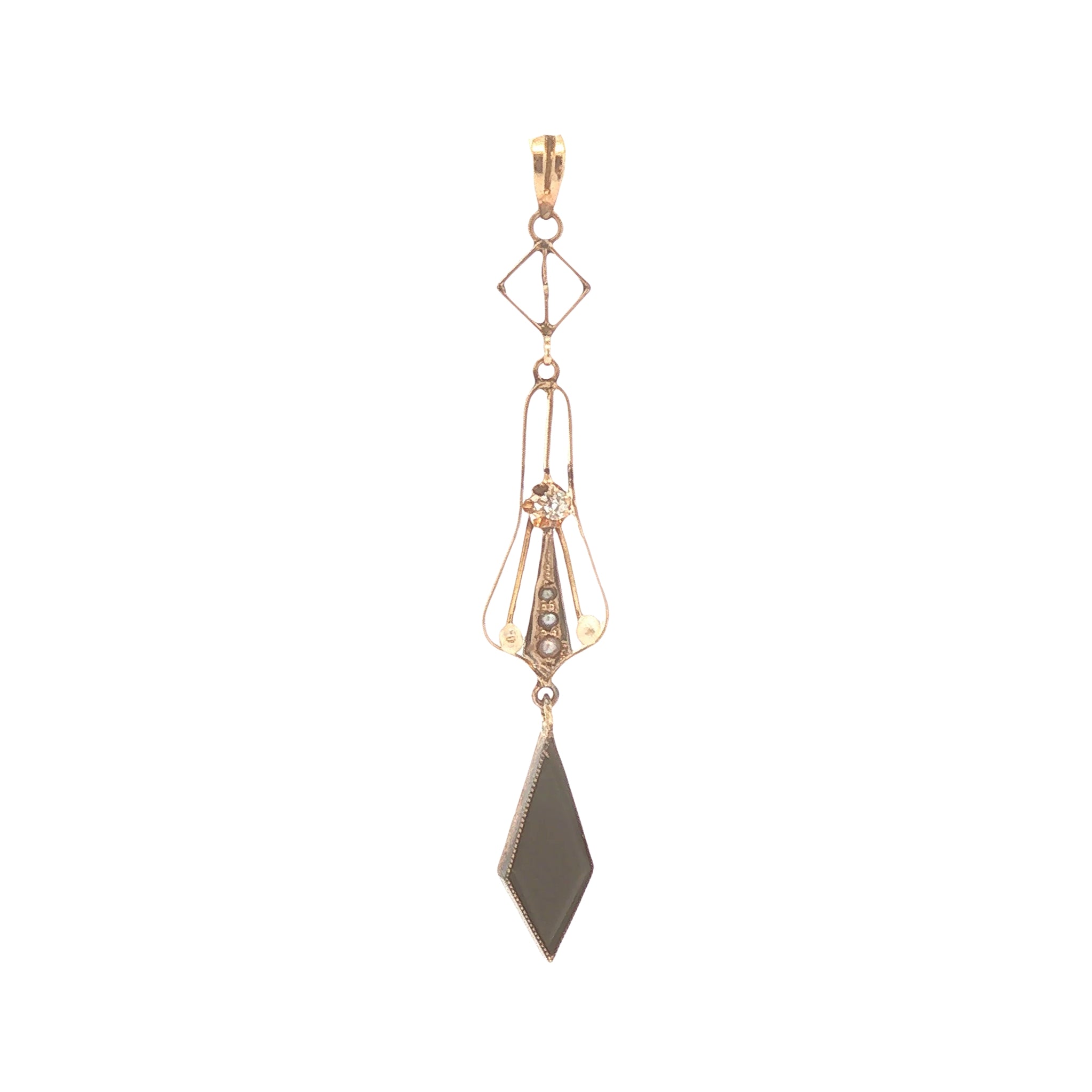 Upcycled Onyx and Seed Pearl Lavalier Pendant