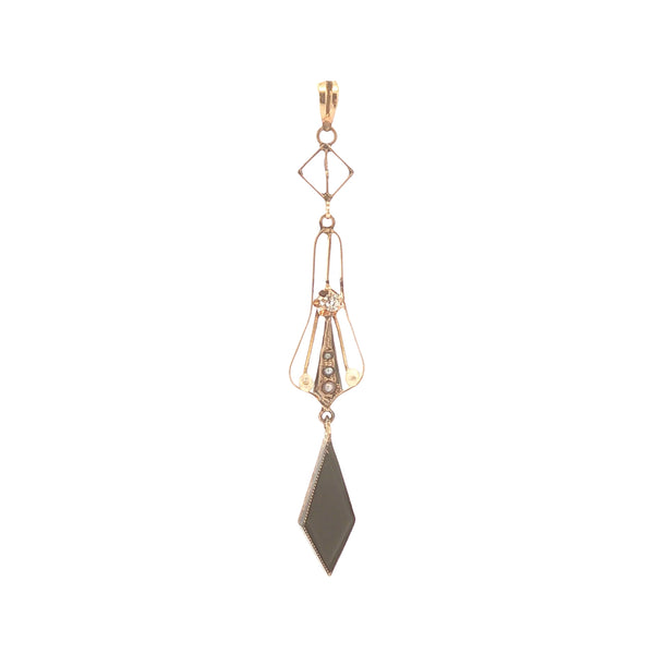 Upcycled Onyx and Seed Pearl Lavalier Pendant