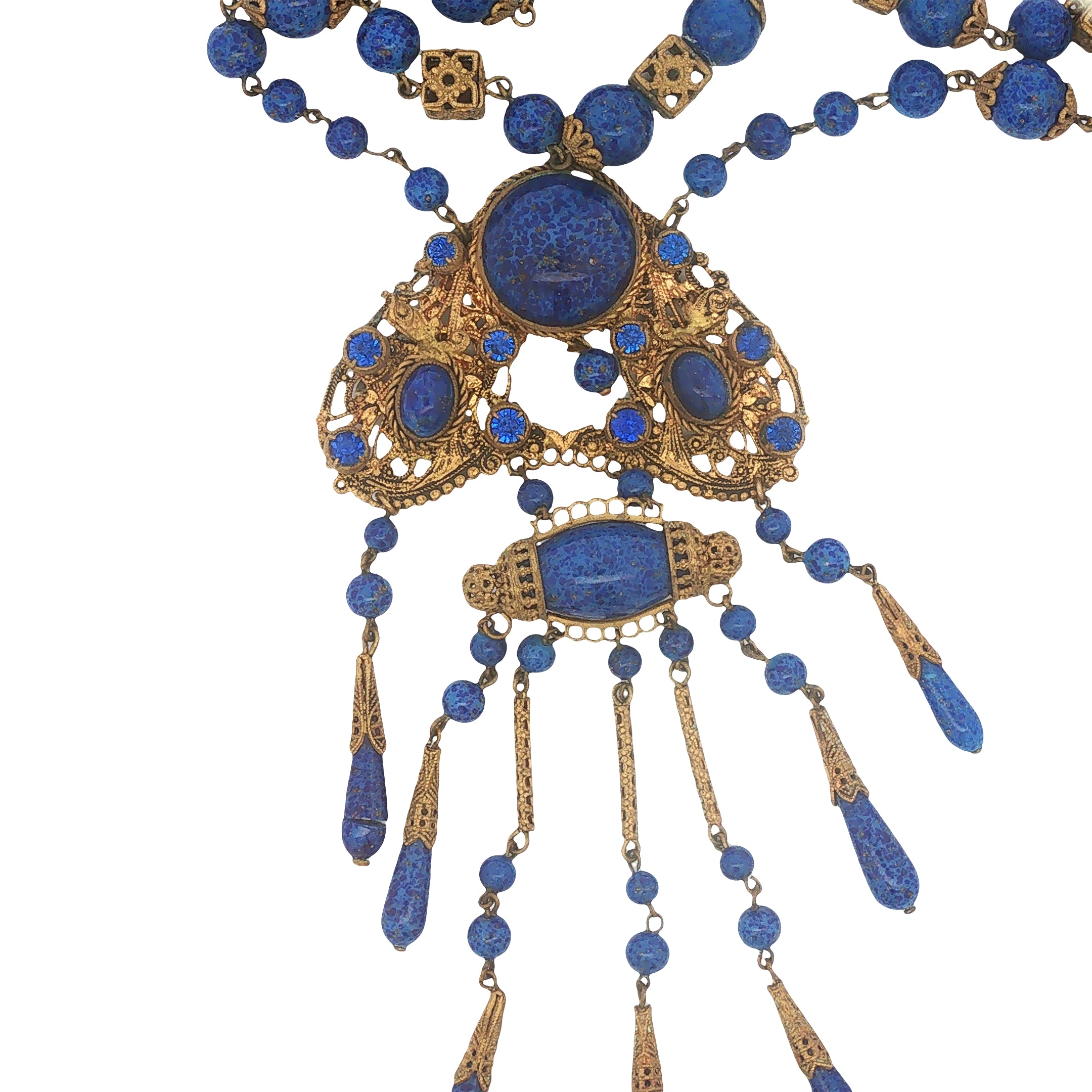 Antique Czech Blue Glass Necklace