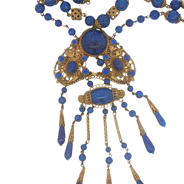 Antique Czech Blue Glass Necklace