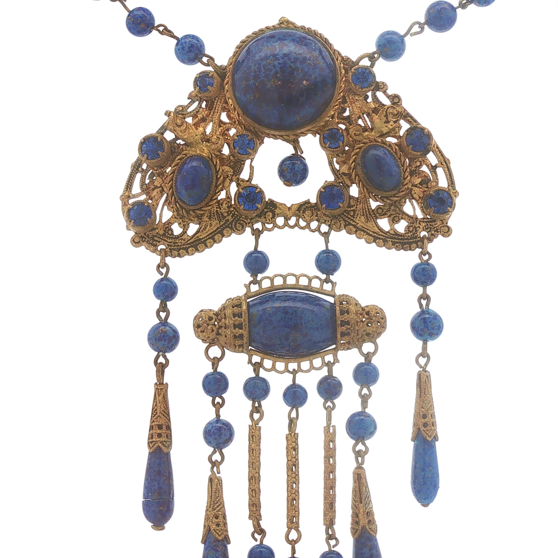 Antique Czech Blue Glass Necklace