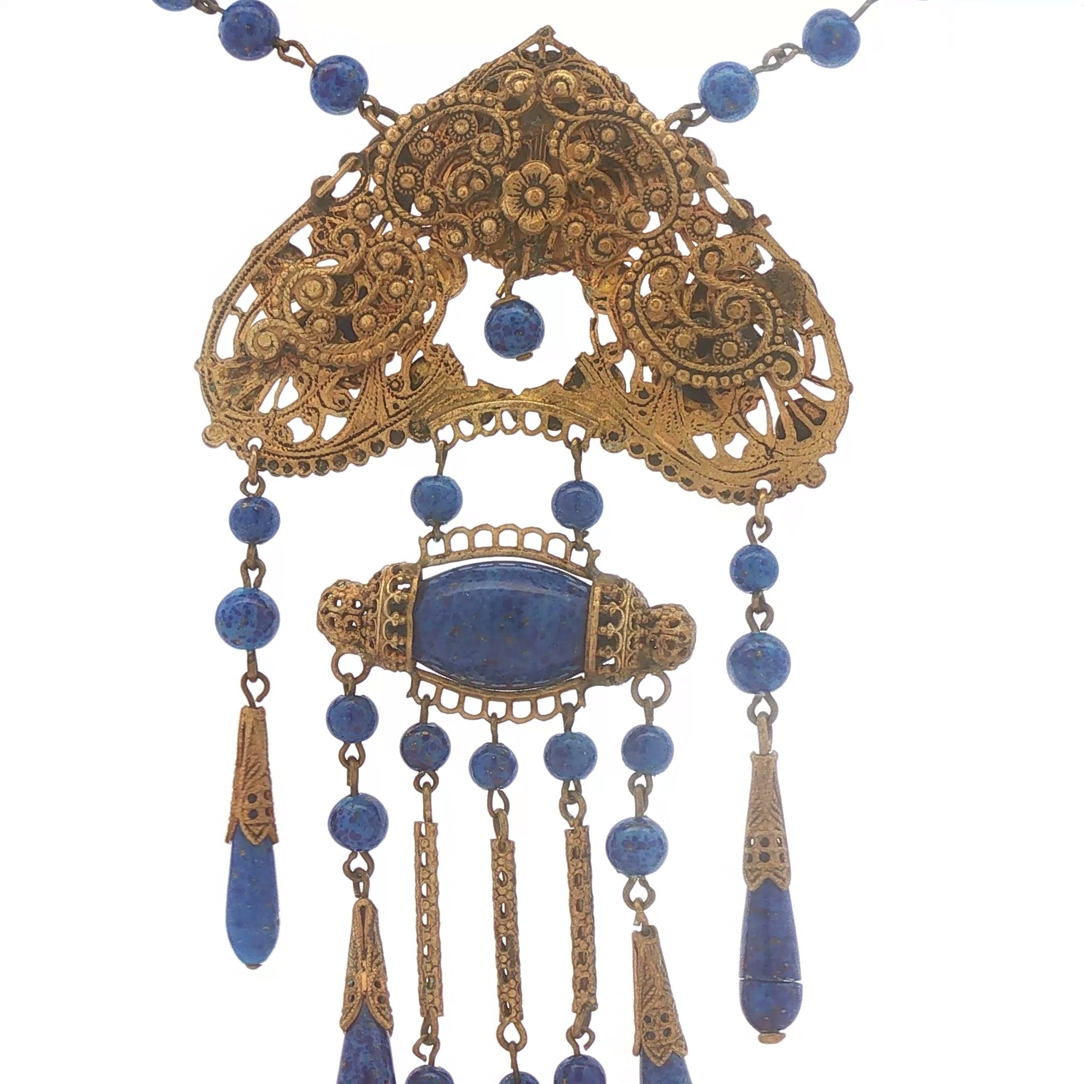 Antique Czech Blue Glass Necklace