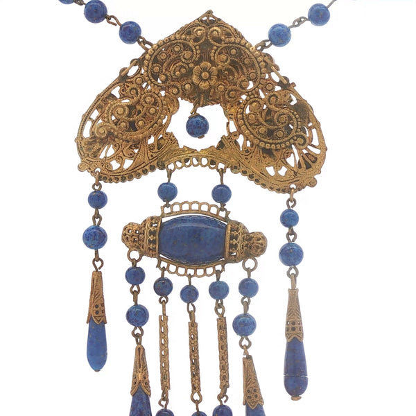 Antique Czech Blue Glass Necklace