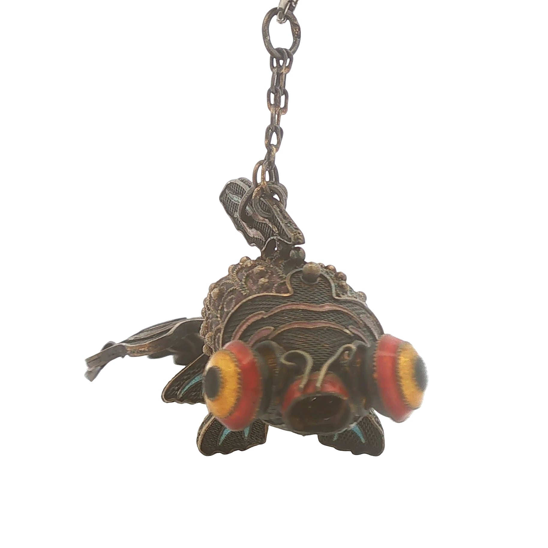 Vintage Silver Articulated Fish with Enamel Pendant on Chain