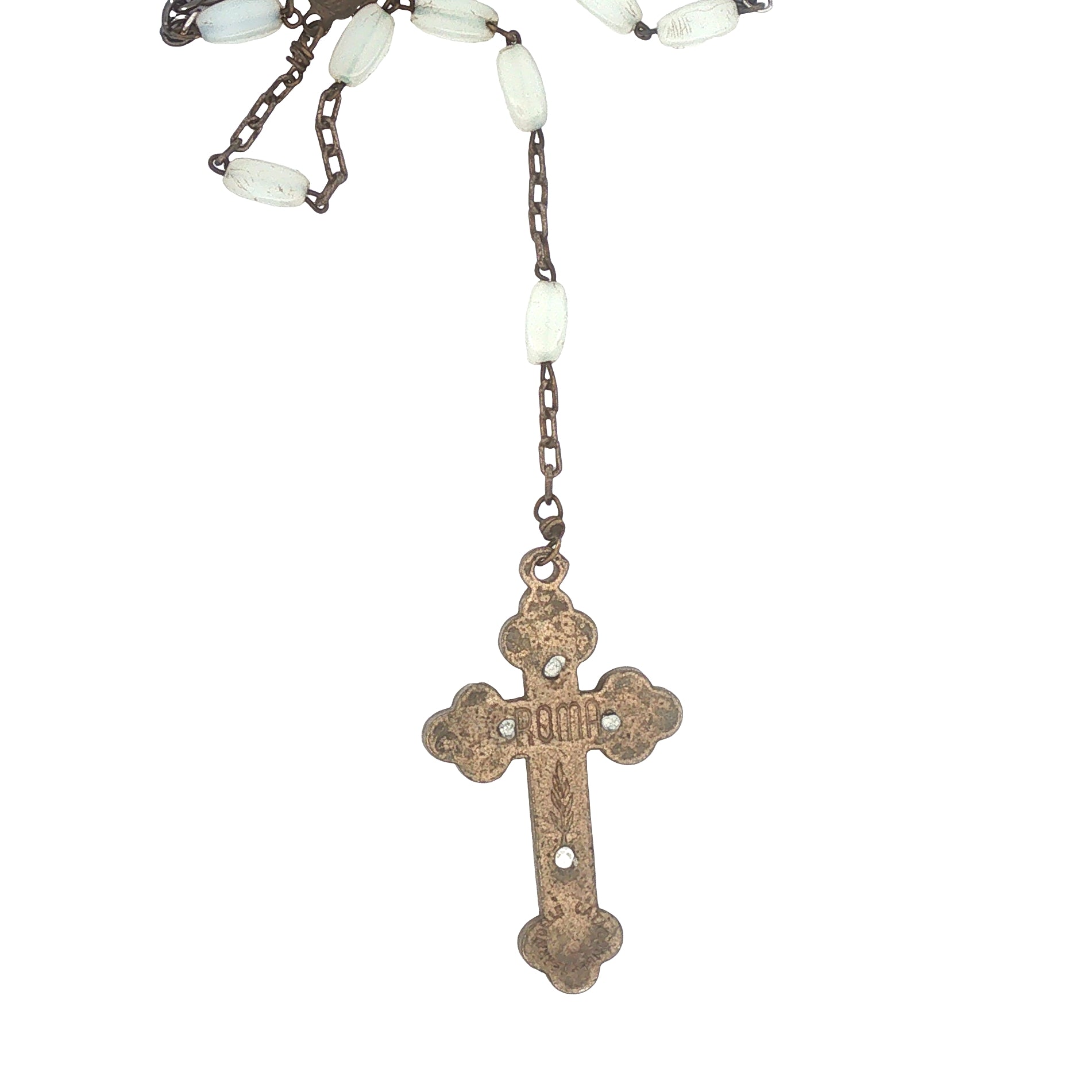 Upcycled Vintage Rosary Necklace with Black Stainless Chain