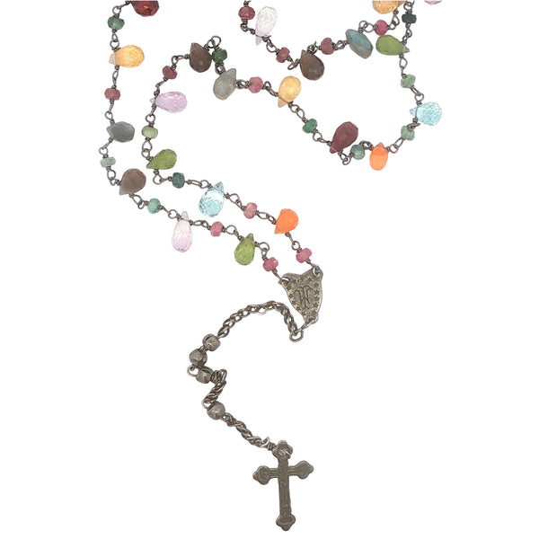 Vintage Rosary with Multi Color Gem Necklace