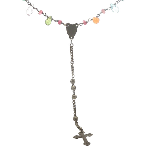 Vintage Rosary with Multi Color Gem Necklace