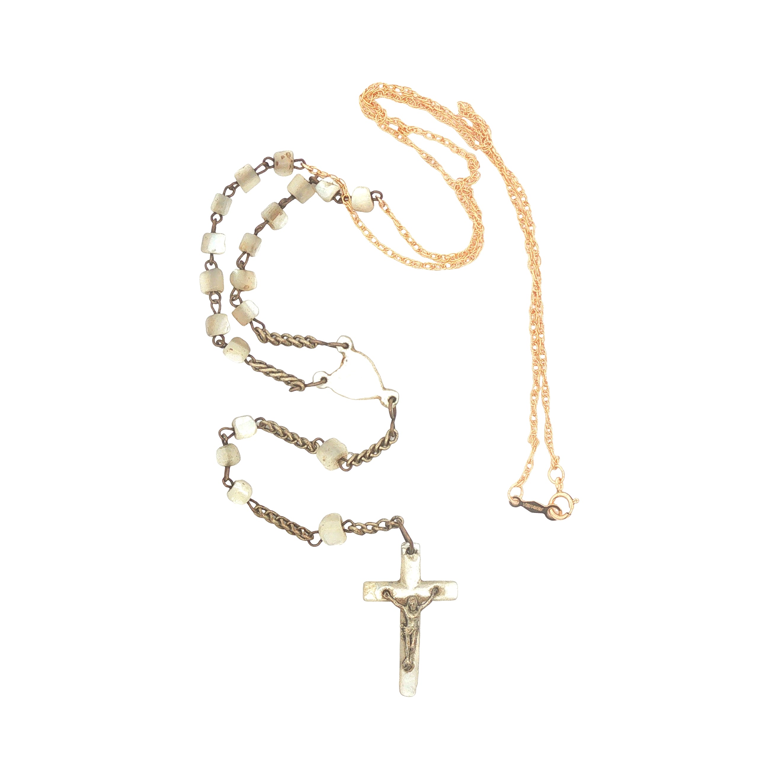 Mother of Pearl Rosary with Gold Filled Chain Necklace