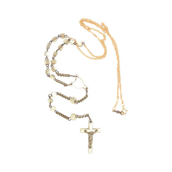 Mother of Pearl Rosary with Gold Filled Chain Necklace