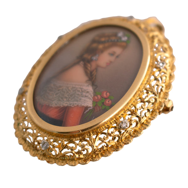 18K Gold Painted Portrait Pin/Pendant