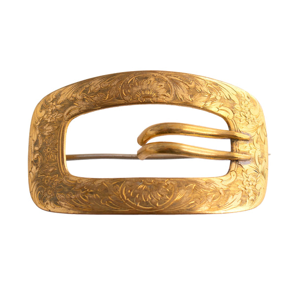 Vintage Brass Floral Buckle Brooch