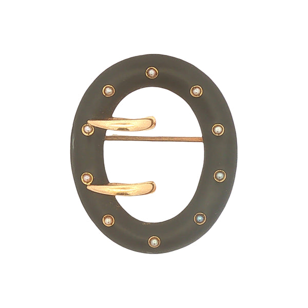 Antique Black Enameled Buckle Brooch