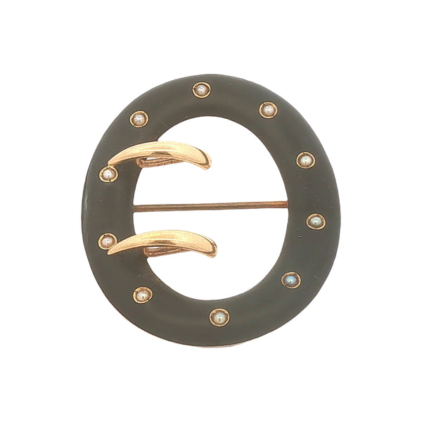 Antique Black Enameled Buckle Brooch