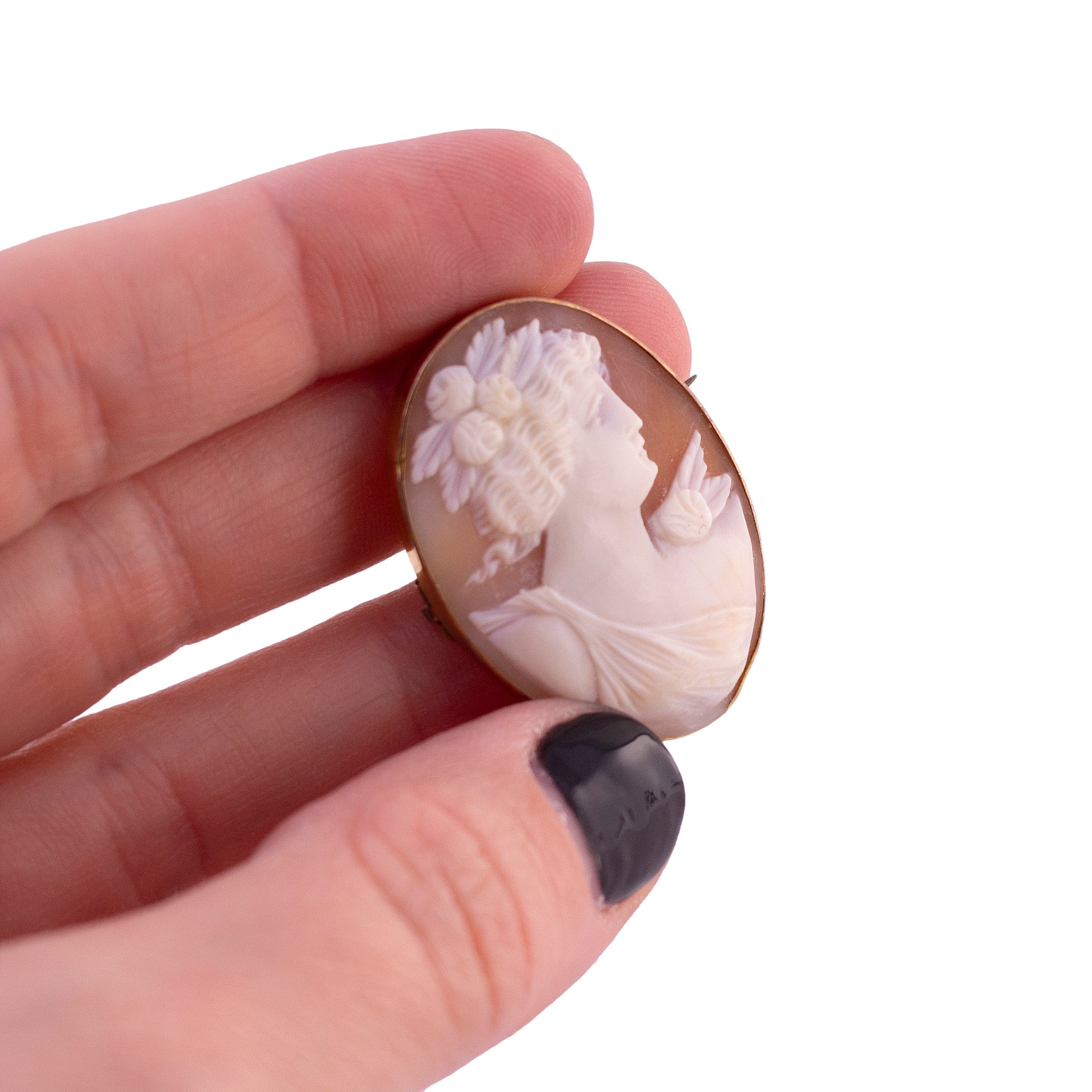 Antique Cameo Brooch- Lady with Floral Hair