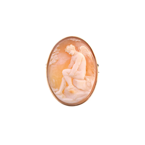 14K Gold Angel Cameo Brooch