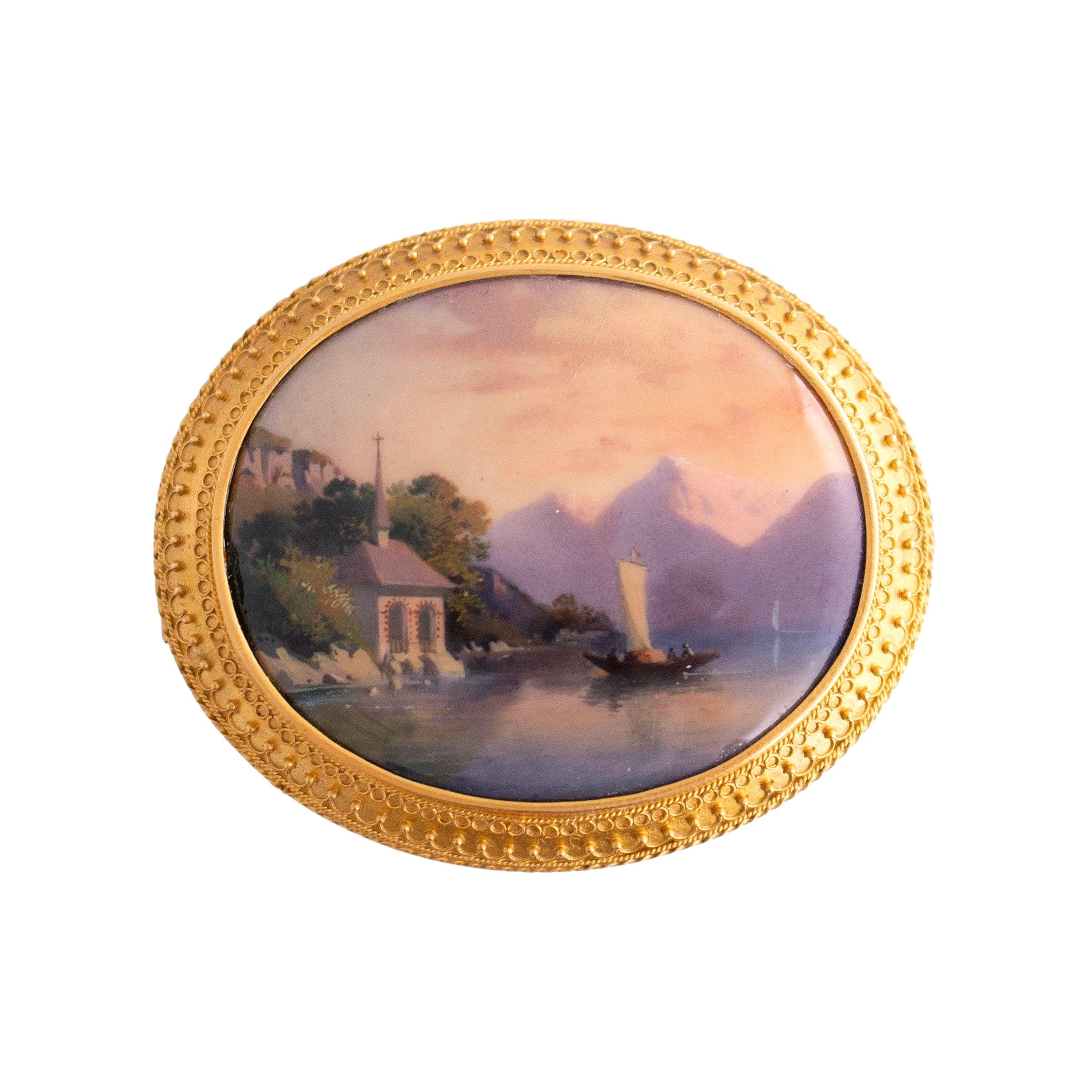 Antique Enameled Swiss Scene Brooch