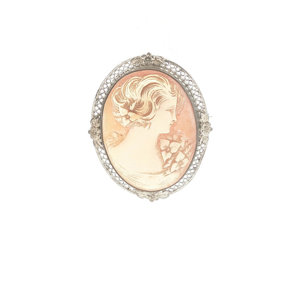 Shell Cameo Brooch with Filigree Frame