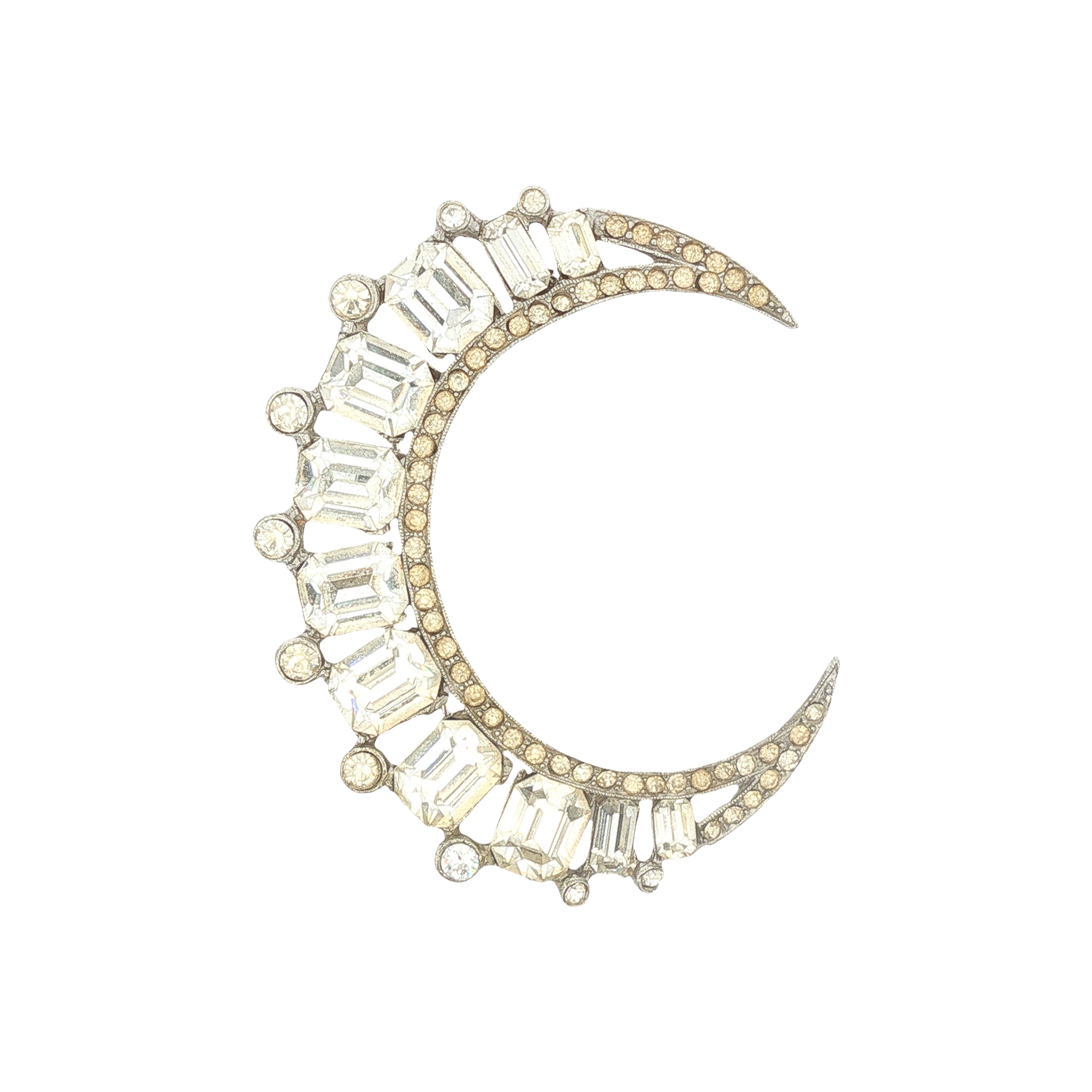 Rhinestone Crescent Moon Brooch
