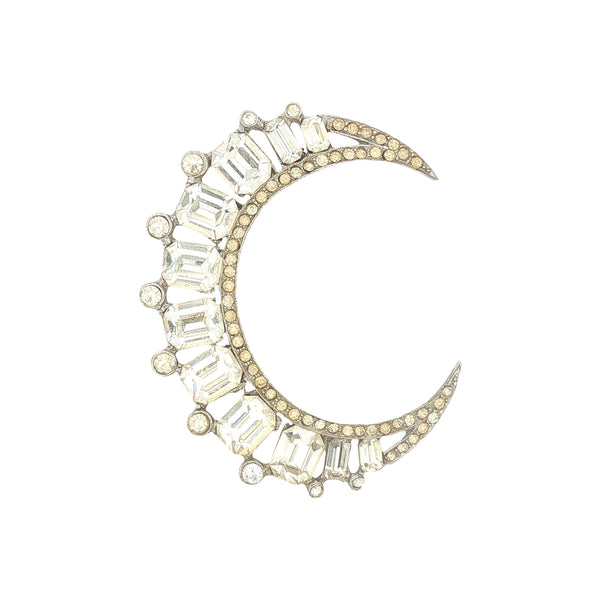 Rhinestone Crescent Moon Brooch