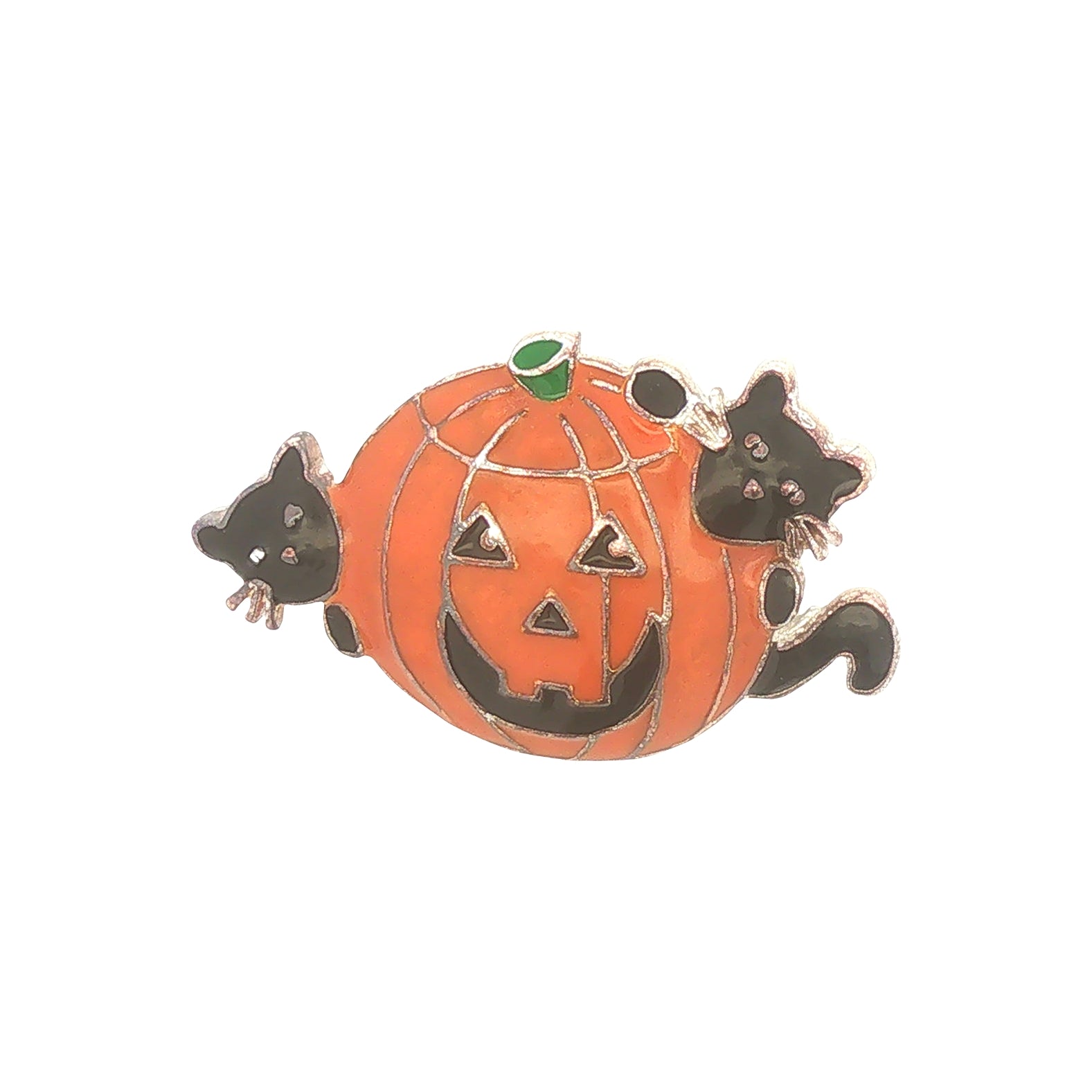 Vintage Halloween Jack O Lantern and Black Cat Brooch