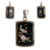 Antique Hand Painted Glass Locket and Earring Set