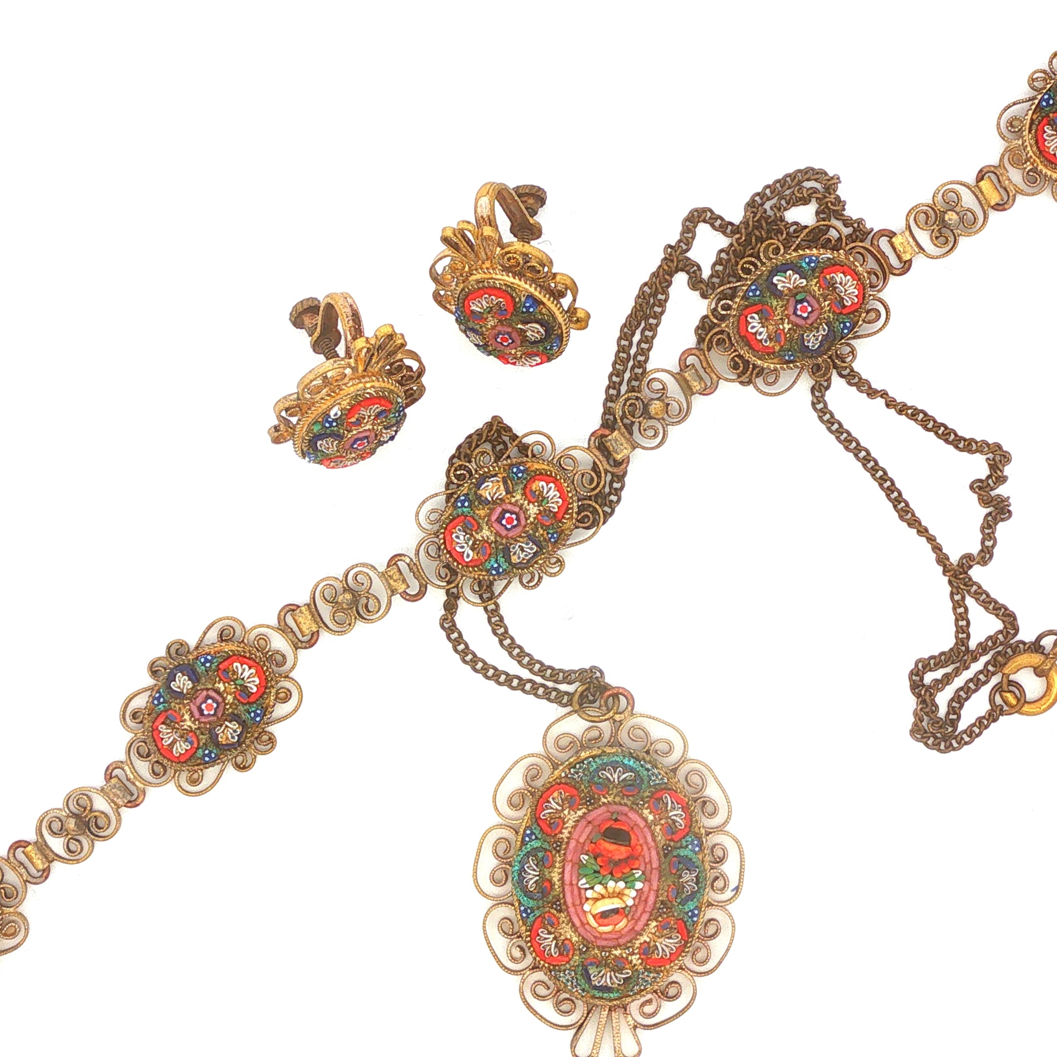 Italian Micro Mosaic Necklace, Bracelet and Earring Set