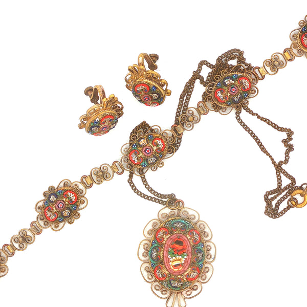Italian Micro Mosaic Necklace, Bracelet and Earring Set