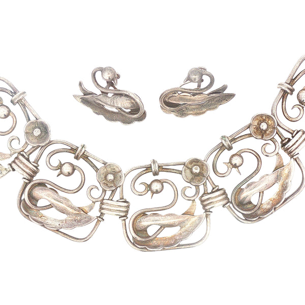 Nino Bisso Hand Wrought Sterling Swan Bracelet and Earring Set