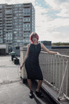 Black Textured Side Zipper Midi Dress