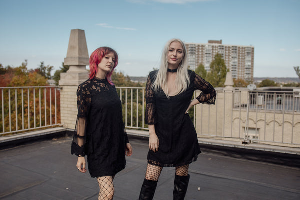 Black Lace Bell Sleeve Dress