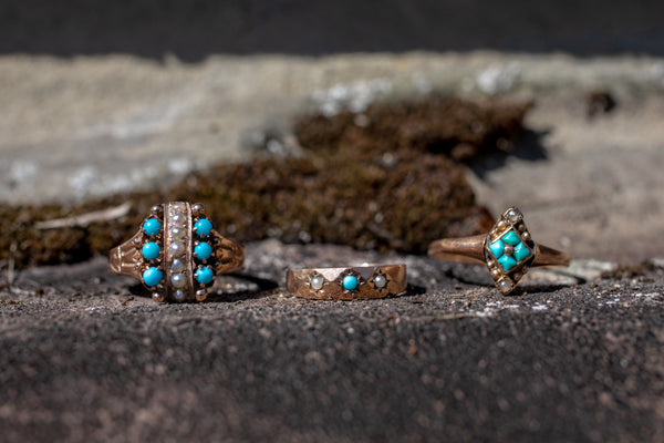 Antique Turquoise and Pearl Ring
