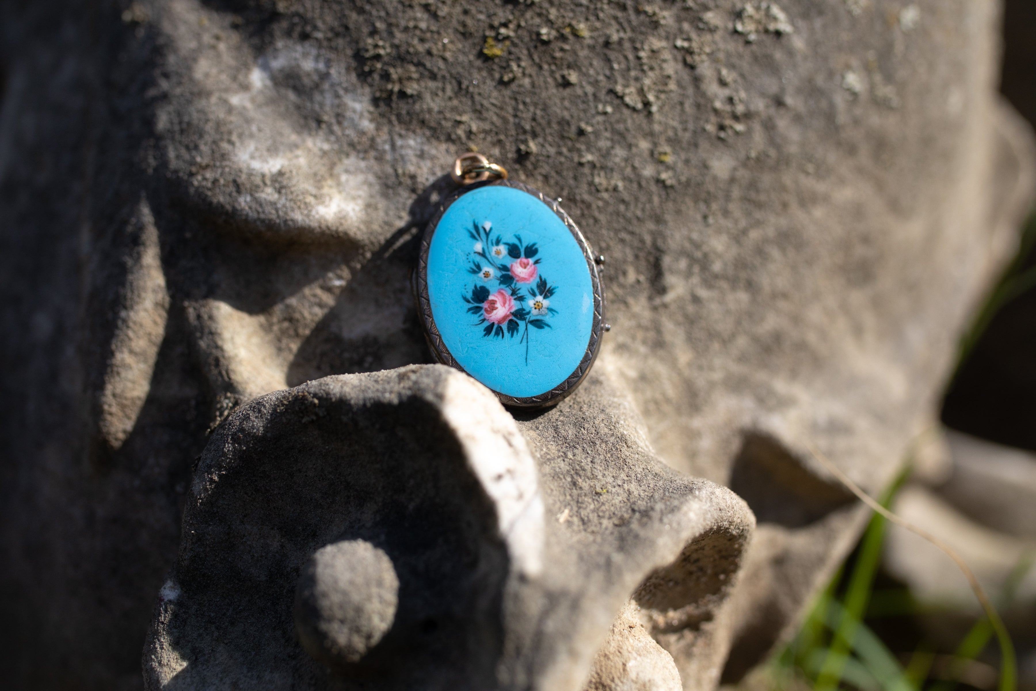 Antique Blue Enamel Floral Locket