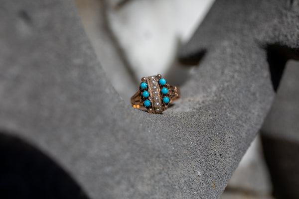 Antique Turquoise and Pearl Ring