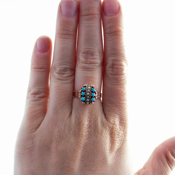 Antique Turquoise and Pearl Ring