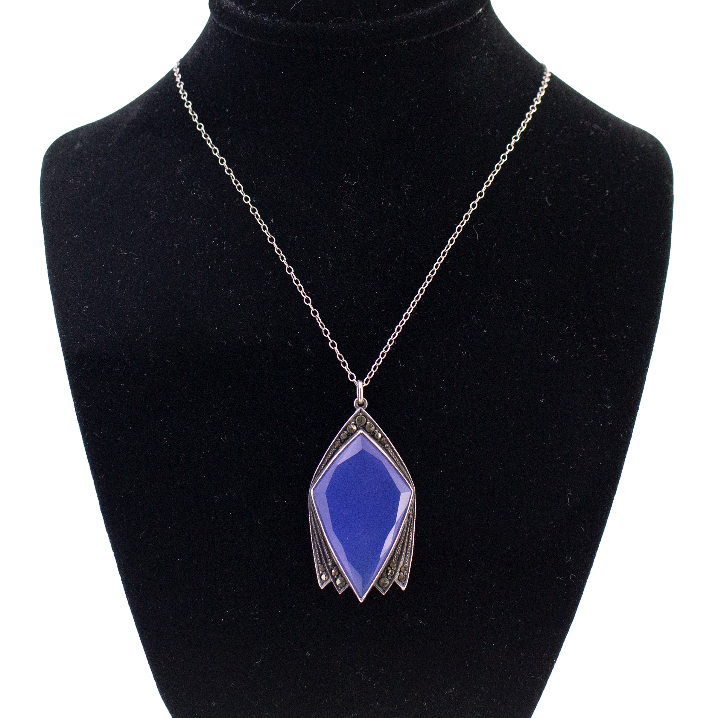 Art Deco Blue Agate Angular Necklace