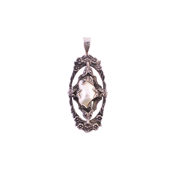 Sterling Floral Pearl Pendant
